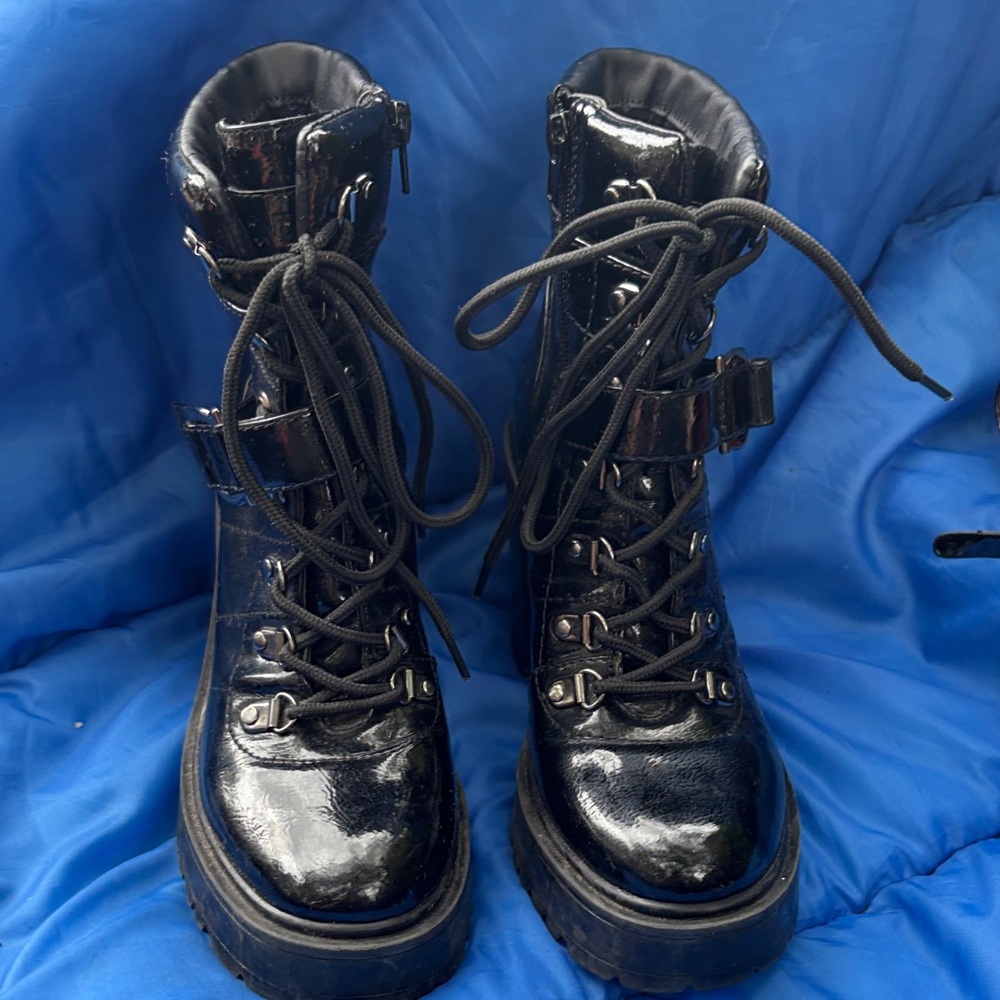 Guess Shiny Black Combat Boots